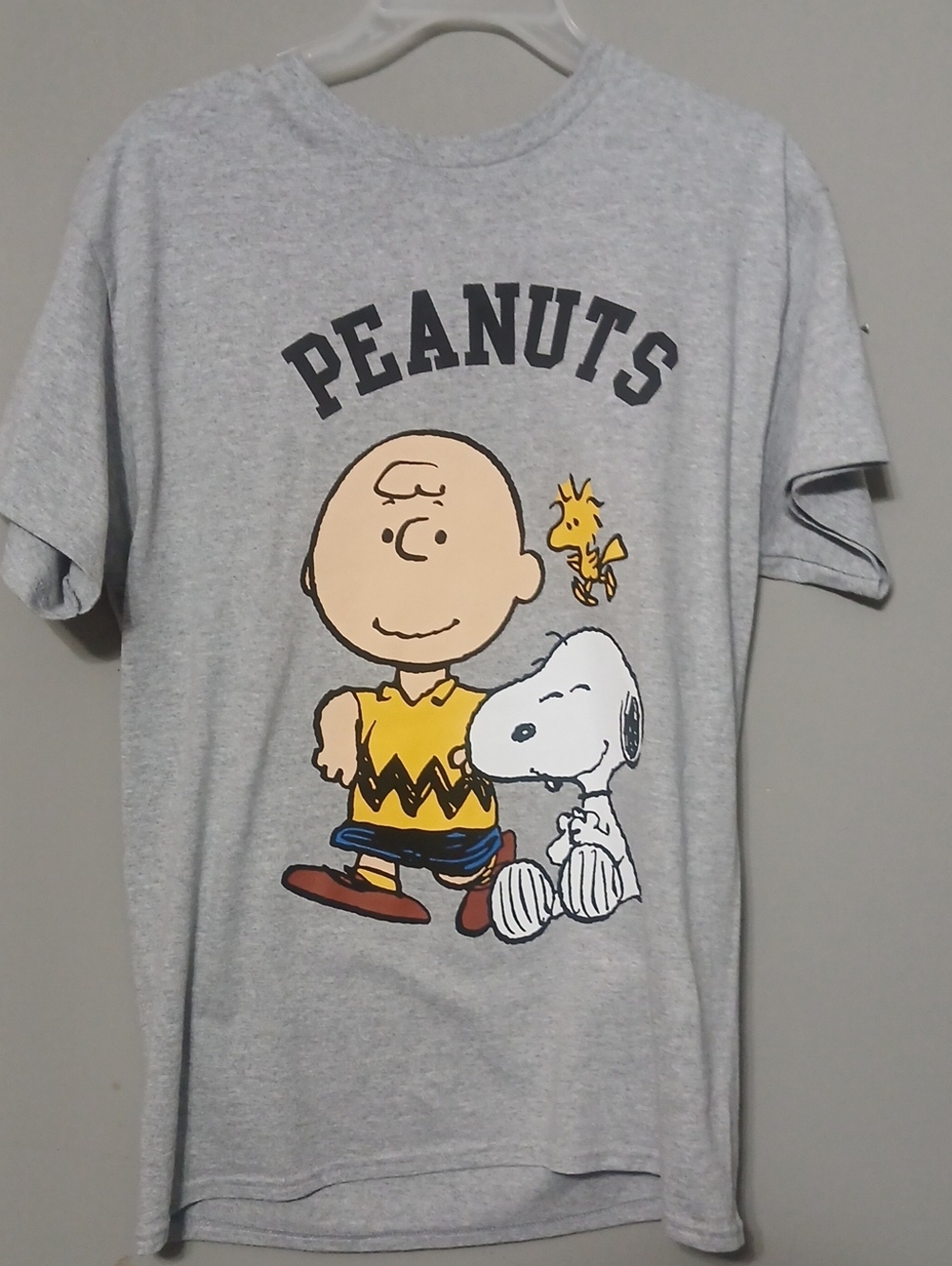 Peanuts Light Gray Tee with Charlie Brown, Snoopy & Woodstock Print